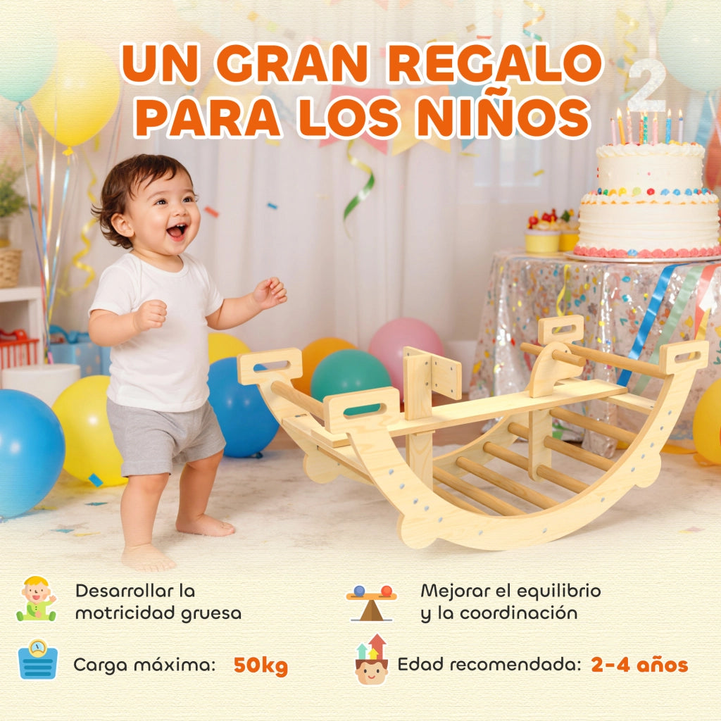 Arco Scalabile Montessori con Cavallo a Dondolo ¨C Minimal ¨C Legno Naturale