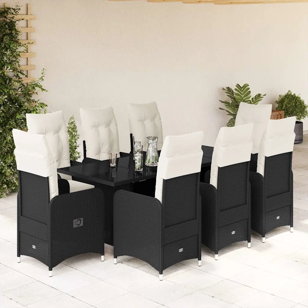 Set Bistrò da Giardino 9 pz con Cuscini in Polyrattan Nero 3276997