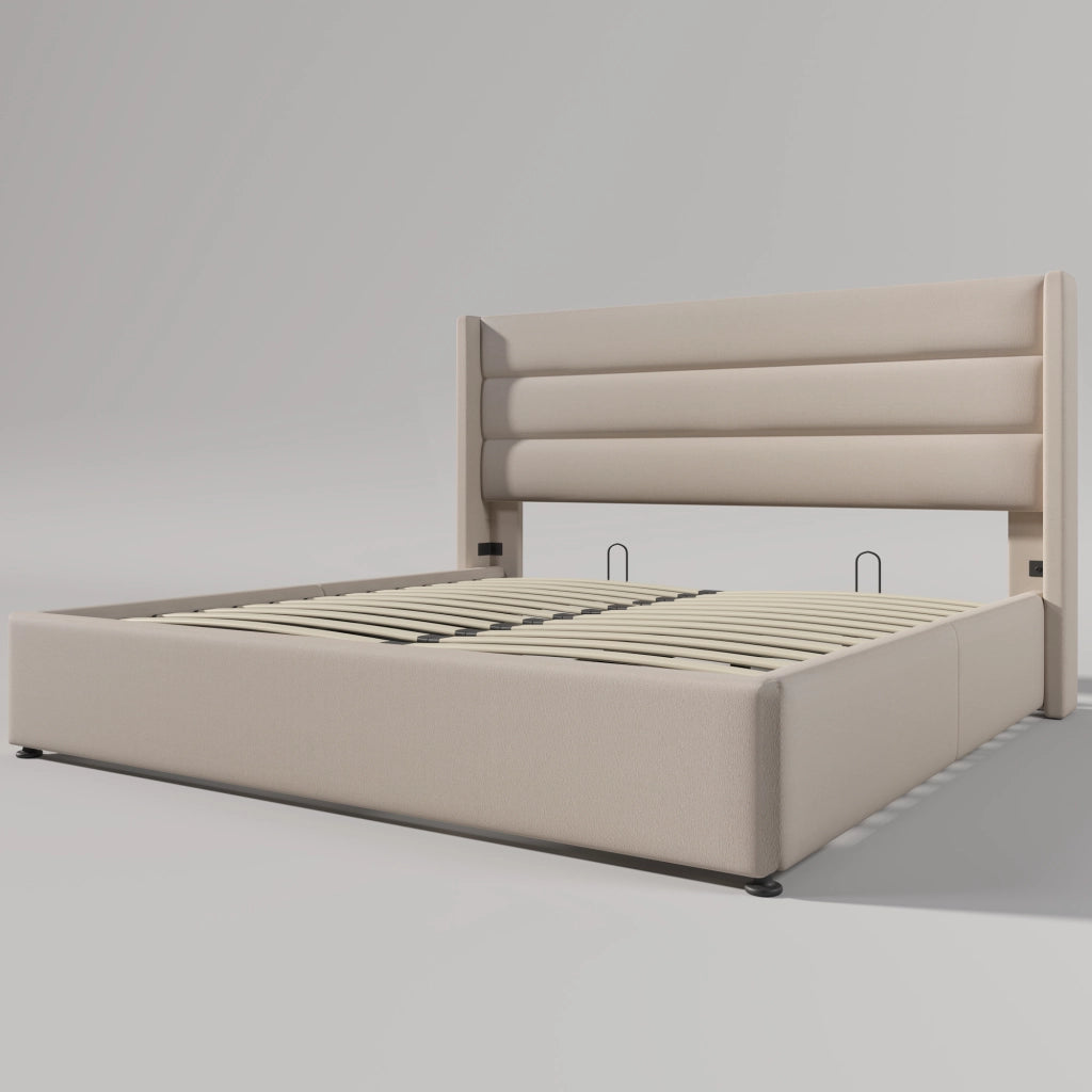 LETTO Contenitore 140x200 cm in Lino Beige con rete sollevabile