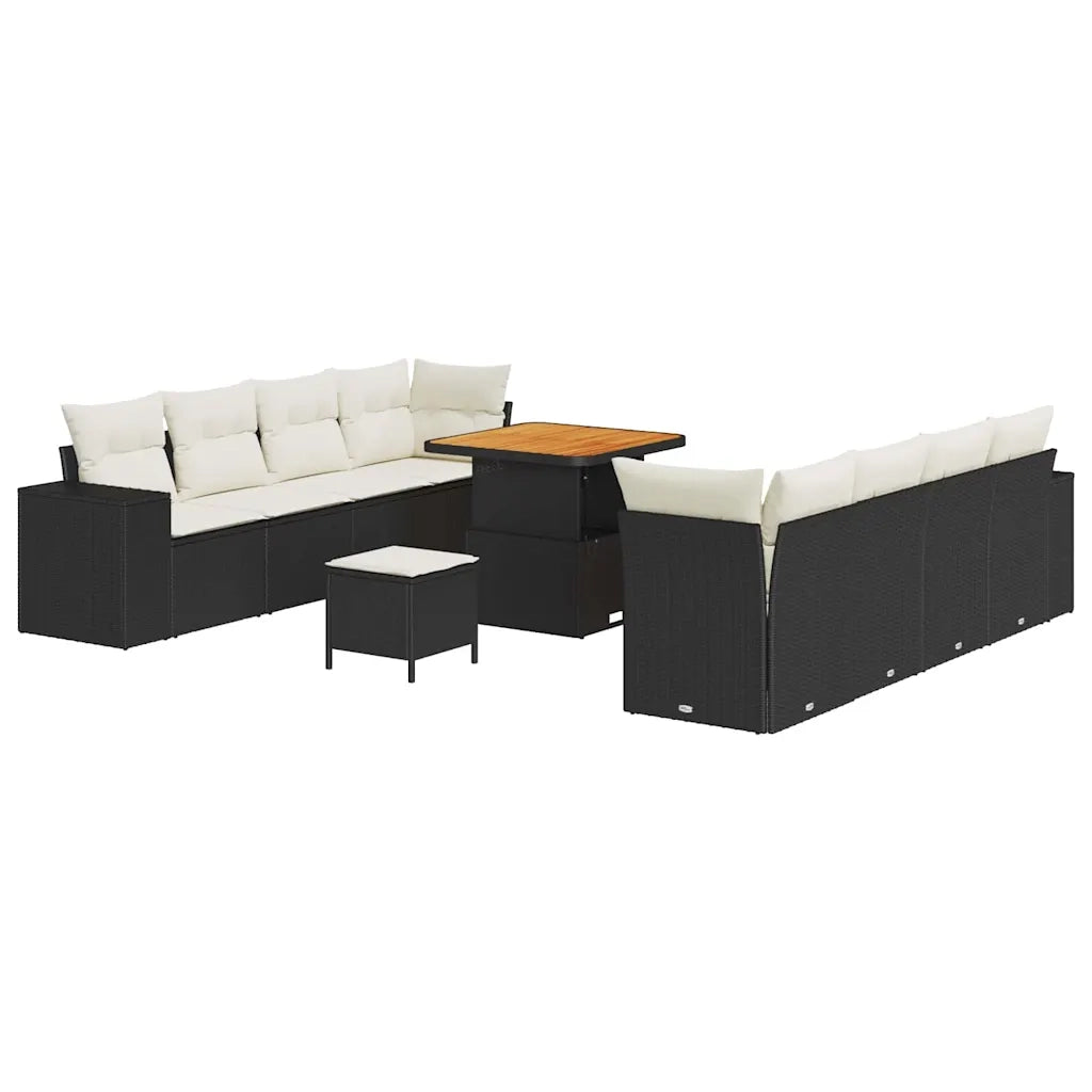 Set Divano da Giardino 11 pcs Nero e Crema polyrattan