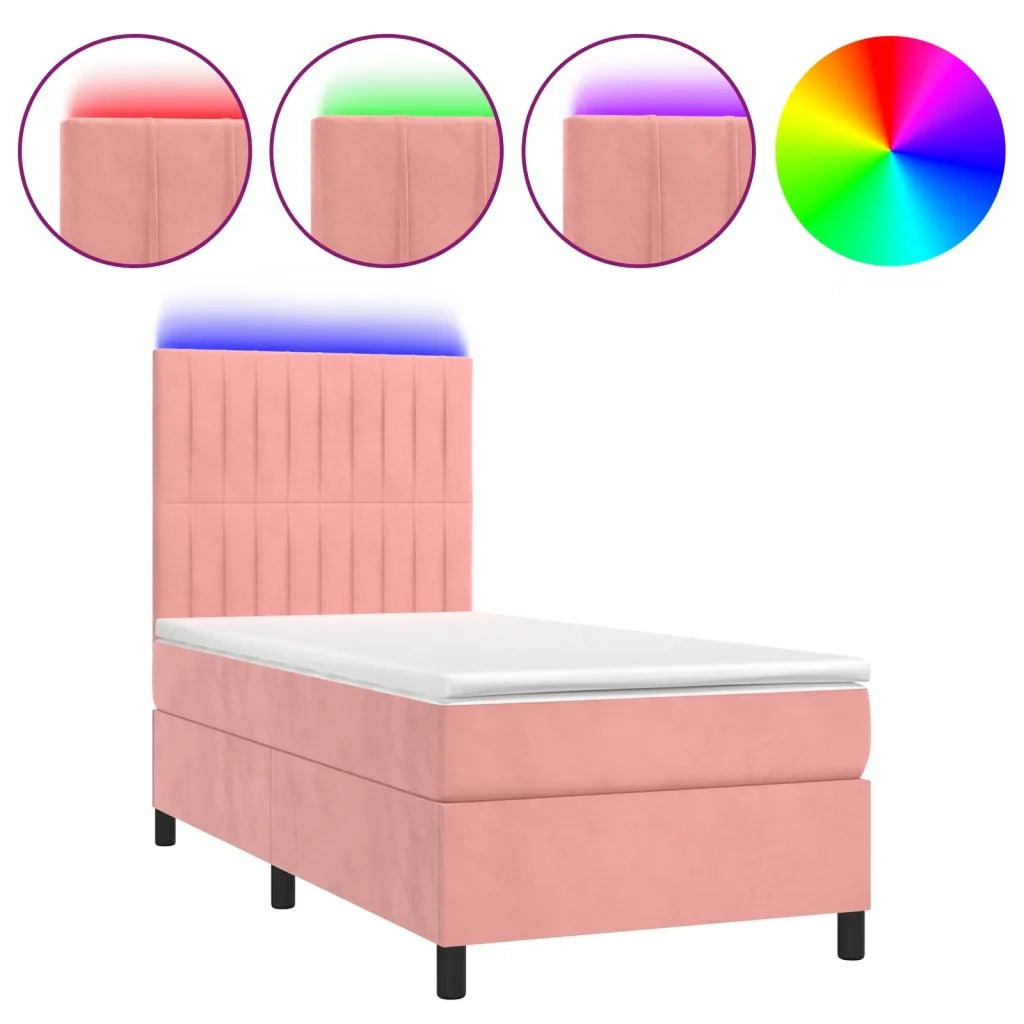 Letto a Molle con Materasso e LED Rosa 90x190 cm in Velluto 3136220