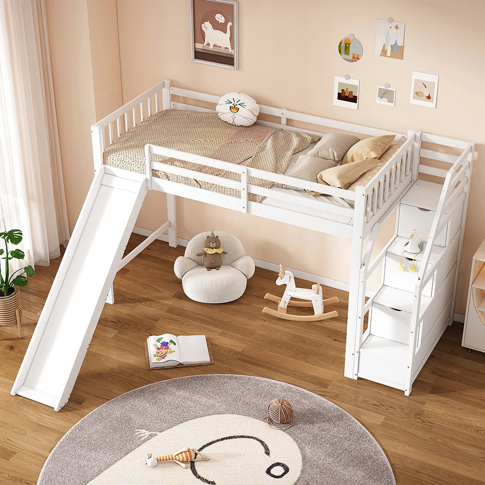 Letto a castello con scivolo e scala - Xylo - 90x200 cm - Bianco