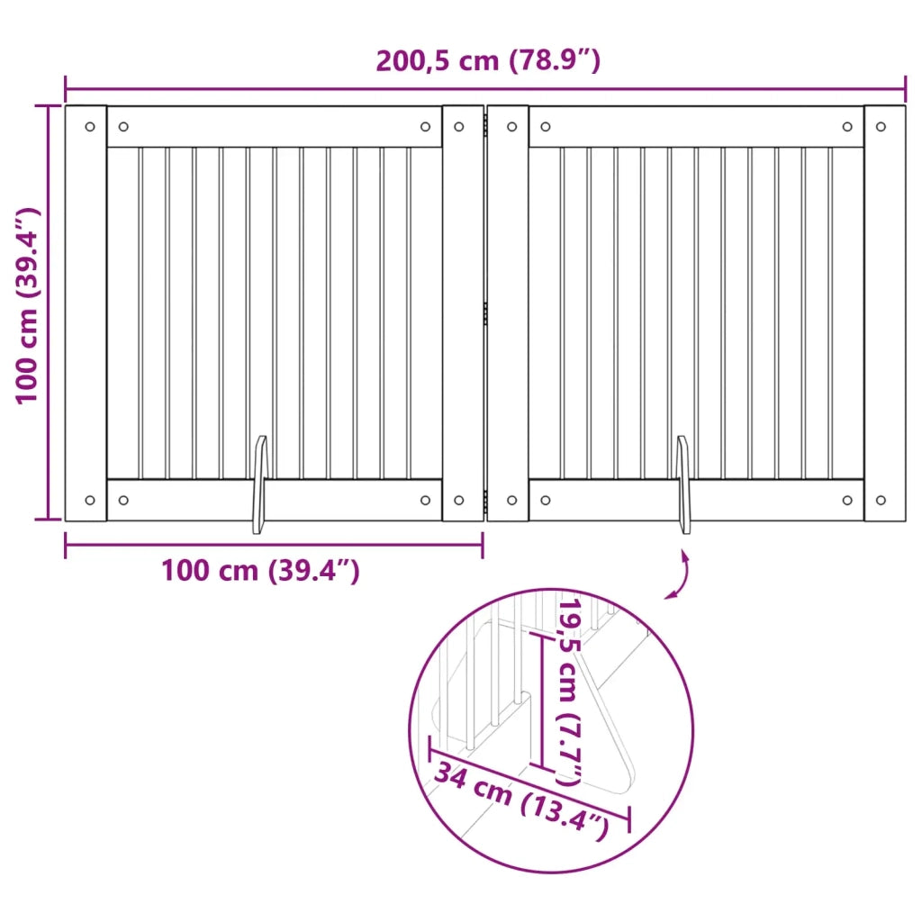 Cancello per cani pieghevole con supporti 2 pz 200,5 cm 892030