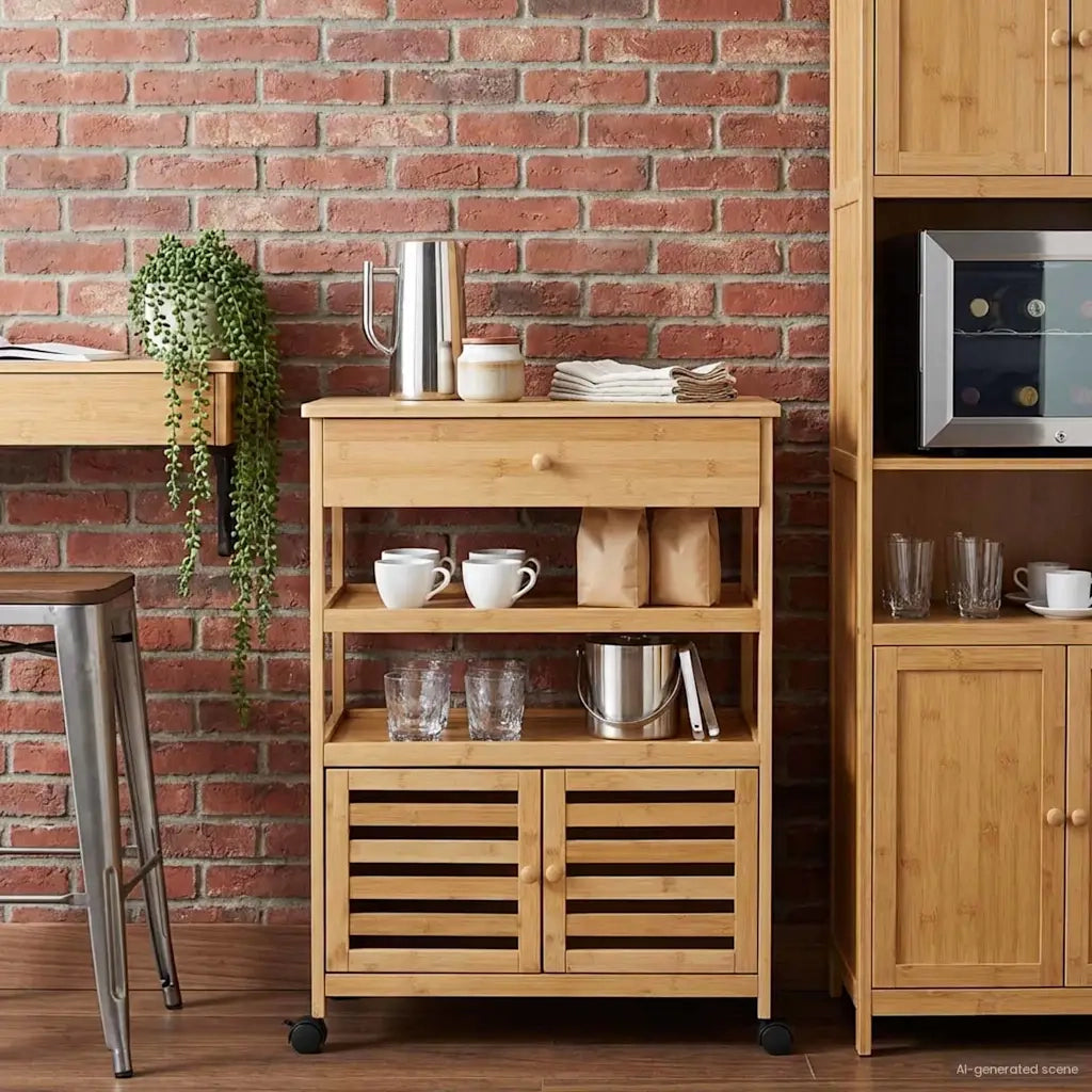 Carrello da Cucina con Ruote Naturale 59,5 x 36 x 82 cm Bamb¨´ CFW8996627