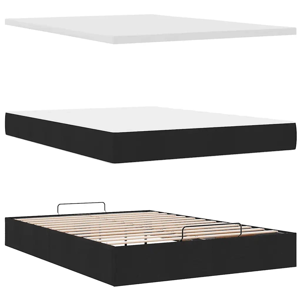 Pouf Letto con Materasso e LED Nero 140x200 cm in Tessuto 3312480