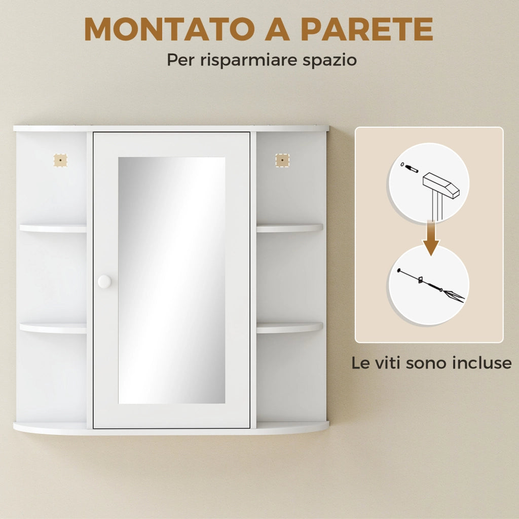 Mobile Bagno con Specchio e Ripiani ¨C Zephmum ¨C Bianco 66x17x63 cm