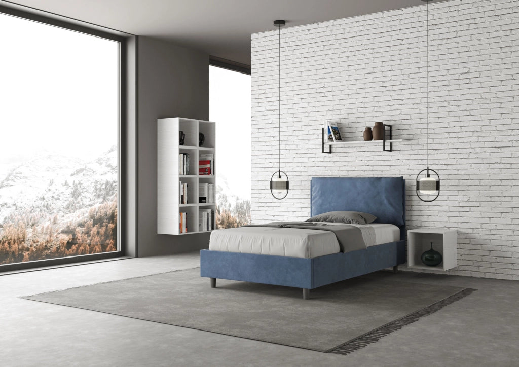 BS COM Letto una piazza e mezza contenitore imbottito 130x200 microfibra blu Large
