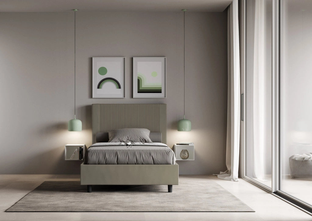 BS COM Letto una piazza e mezza con rete imbottito 120x190 similpelle cappuccino