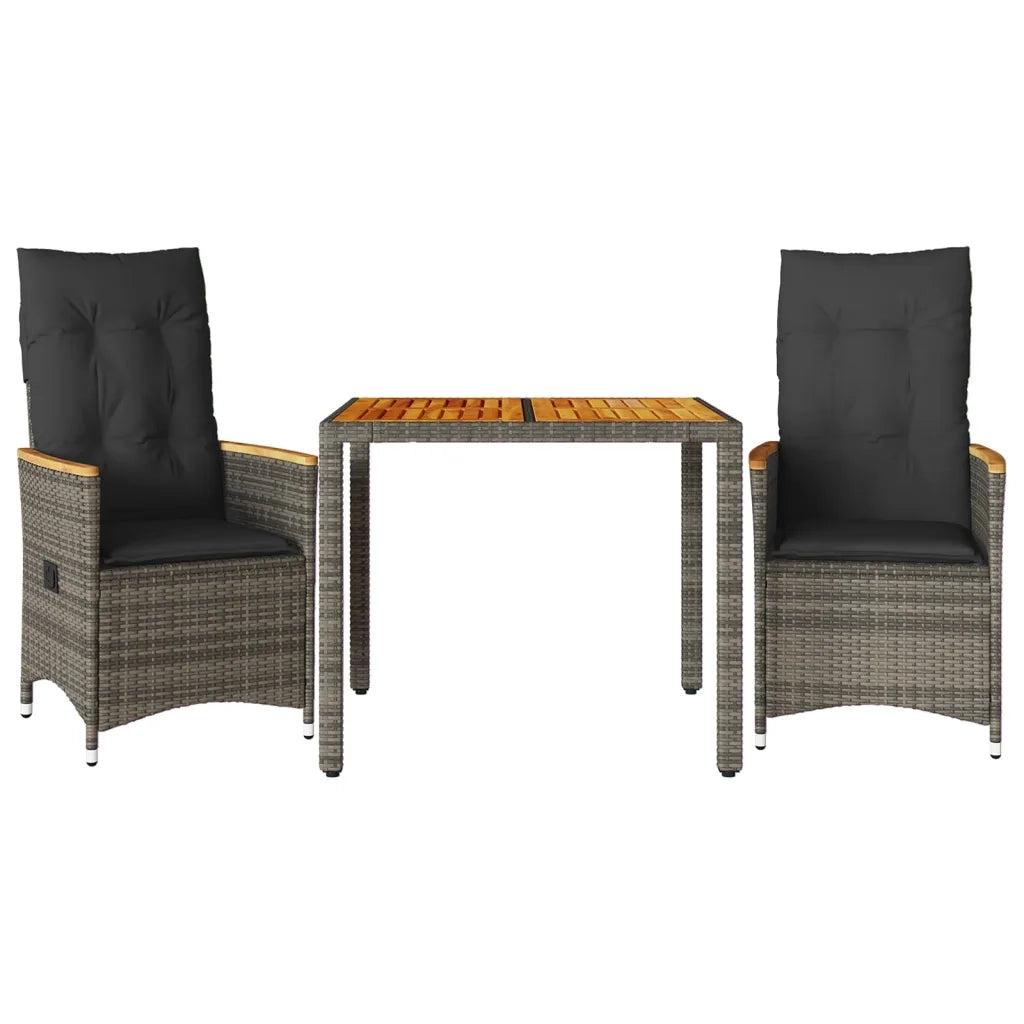 Set da Bistrò 3 pz con Cuscini Grigio in Polyrattan