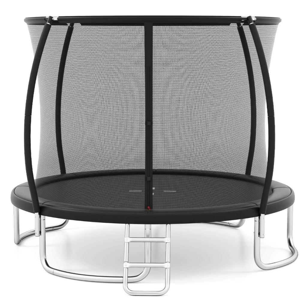 Trampolino da esterno 366 cm con rete di sicurezza e scala, Trampolino ricreativo pesante per bambini e adulti Nero