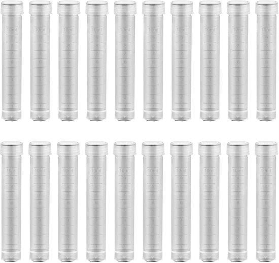 Set di tubi reattivi 20 pezzi - trasparenti - plastica PP - altezza 9,5 cm - diametro 1,5 cm - capacità 10 ml - tubi per laboratorio