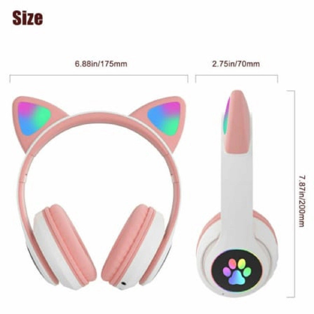 Trade Shop - Cuffie Auricolari Q-em3 Wireless Bluetooth Filo Orecchio Di Gatto Led Microfono -