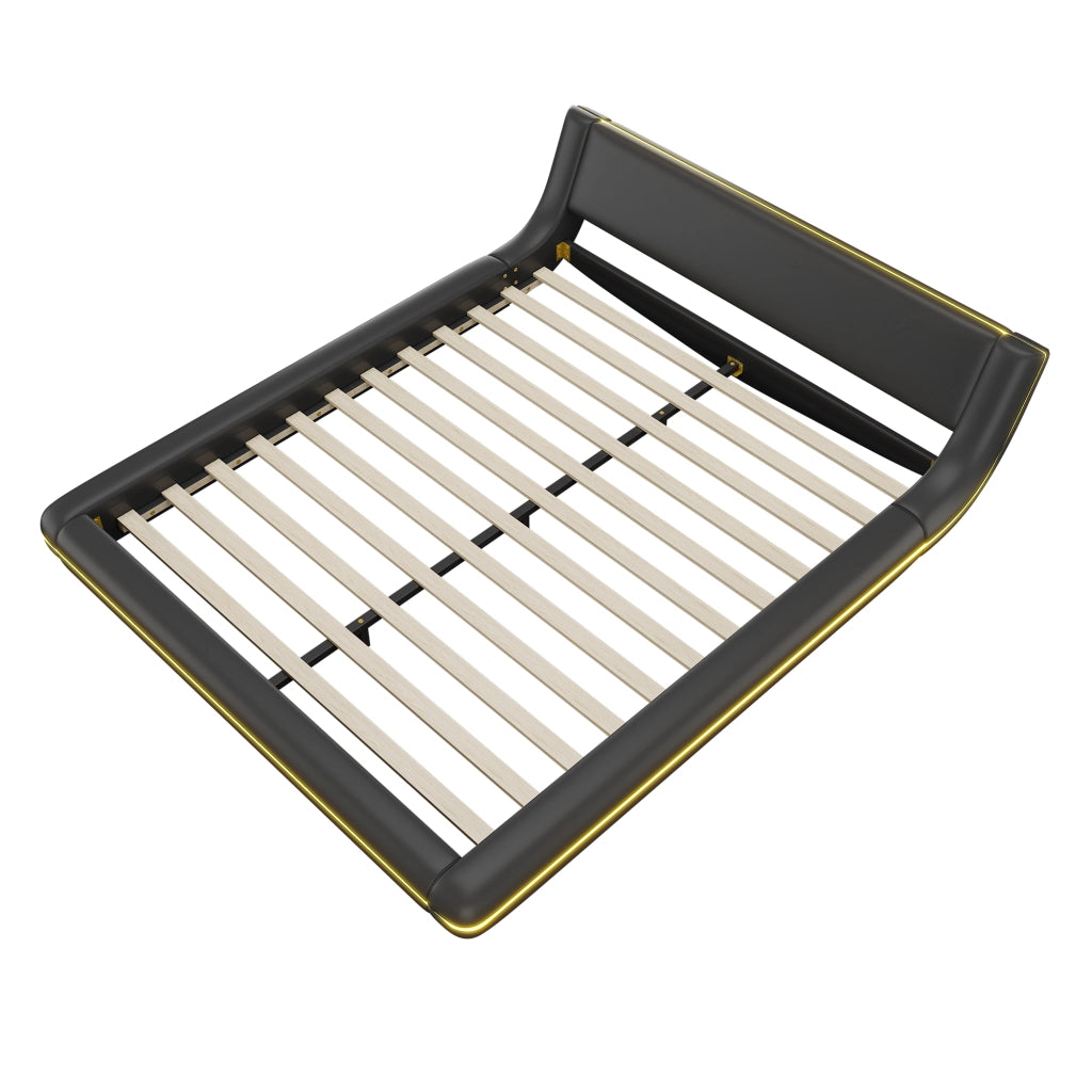 Letto basso 160x200 cm in PU e MDF con LED ambientale, nero