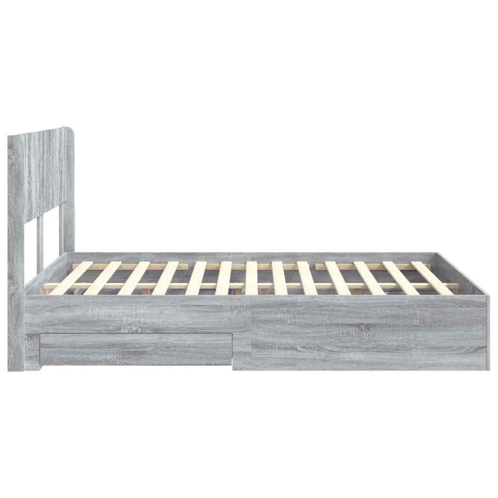 Letto da camera | Struttura del letto con stoccaggio e testata Sonoma grigio