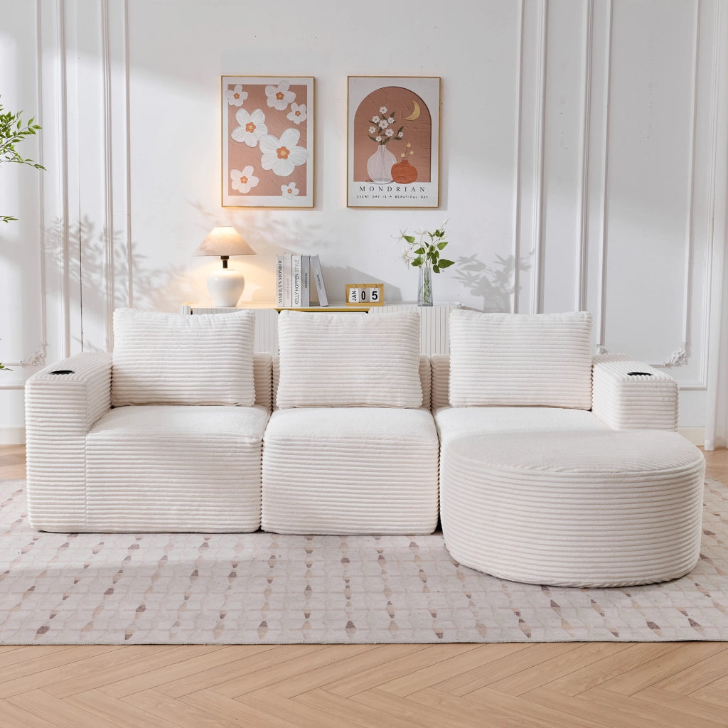 Divano letto a due posti - Zephmum- 265 cm largo, 3 cuscini, porta bicchieri