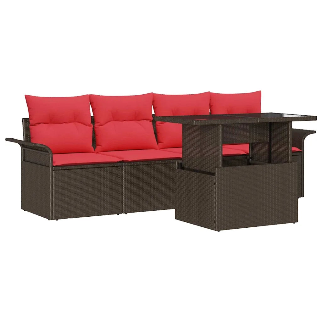 Set Divano da Giardino con cuscino 5 pcs Marrone polyrattan 3348190