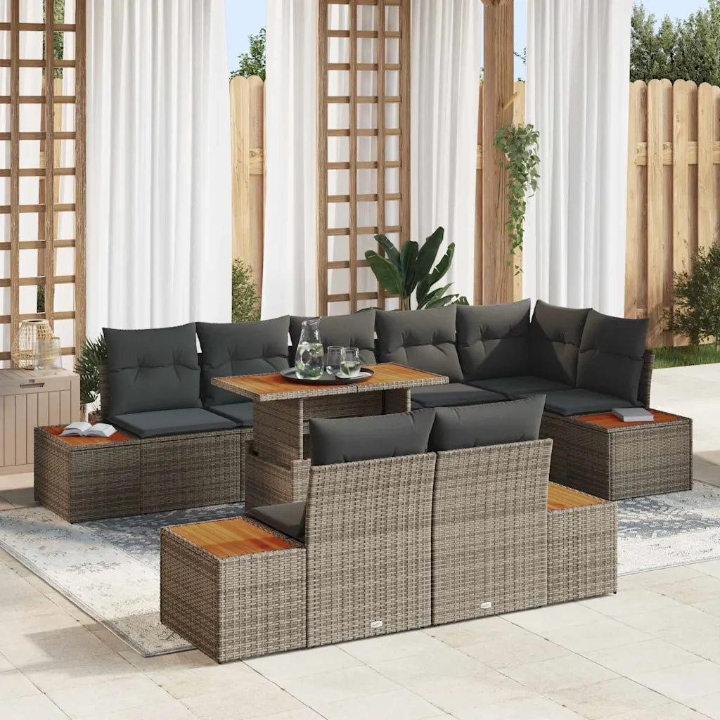 Set da Pranzo per Giardino con cuscino 9 pcs Grigio e Marrone