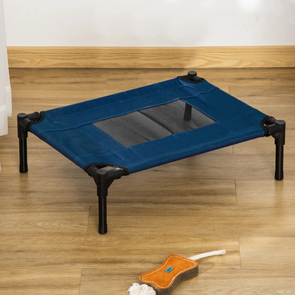 Lettino per Cani Rialzato ¨C Zephmum ¨C Blu Scuro e Nero Acciaio e Tessuto 61x46x18 cm