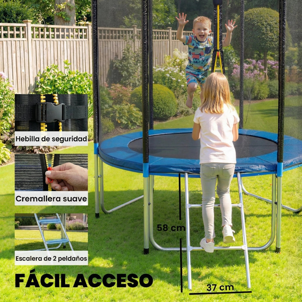 Trampolino elastico da giardino ?183 cm ¨C Xylo ¨C con rete di sicurezza, scala e cuscinetti molle blu