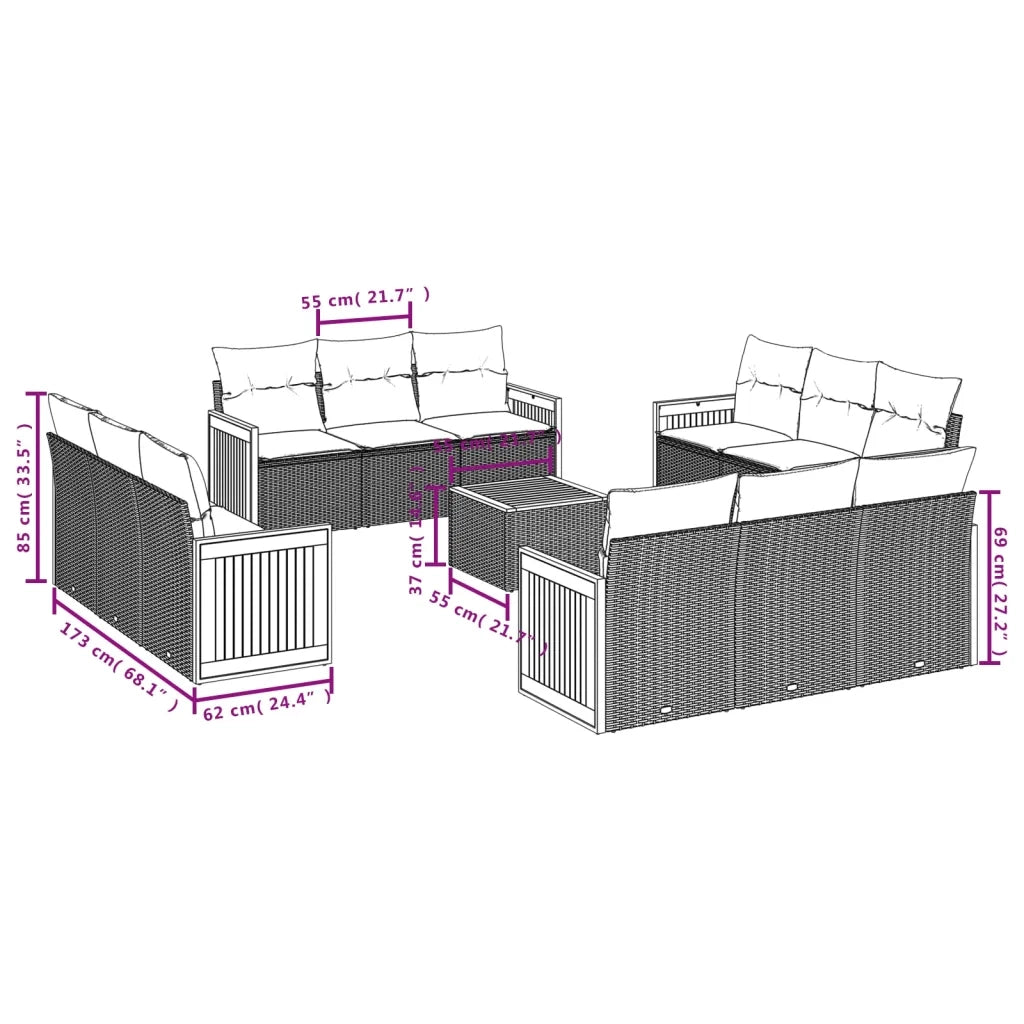 Set Divano da Giardino 13 pz con Cuscini Beige in Polyrattan 3227521
