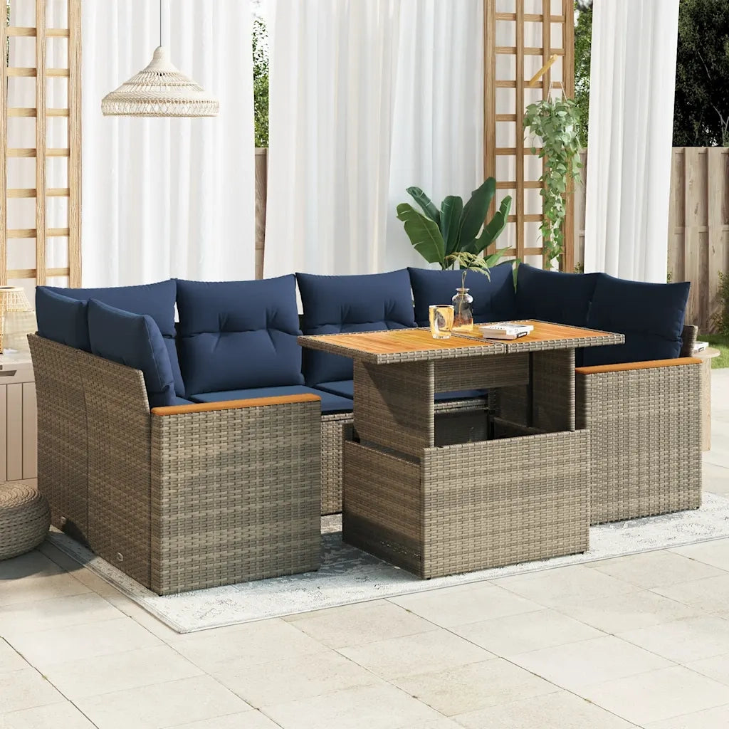 Set Divani da Giardino 7 pz con Cuscini Grigio in Polyrattan 3327456