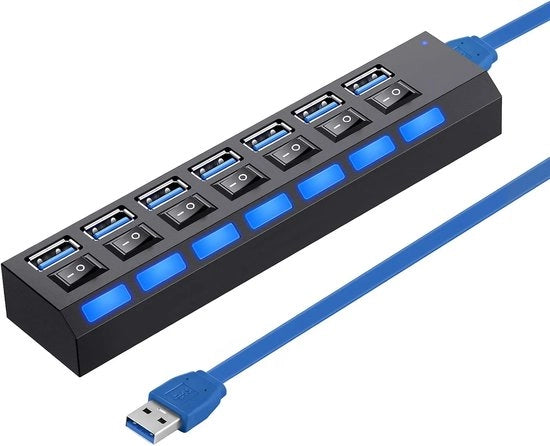 Hub USB 3.0 7 Porte - Divisore USB A con Indicatori LED Interruttori Indipendenti per Laptop PC