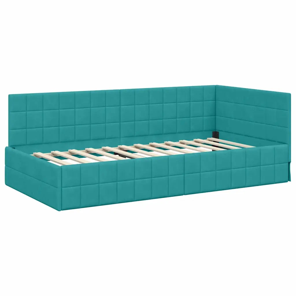 Cornice del letto ad angolo Turchese 100 cm x 200 cm Velluto 42016406