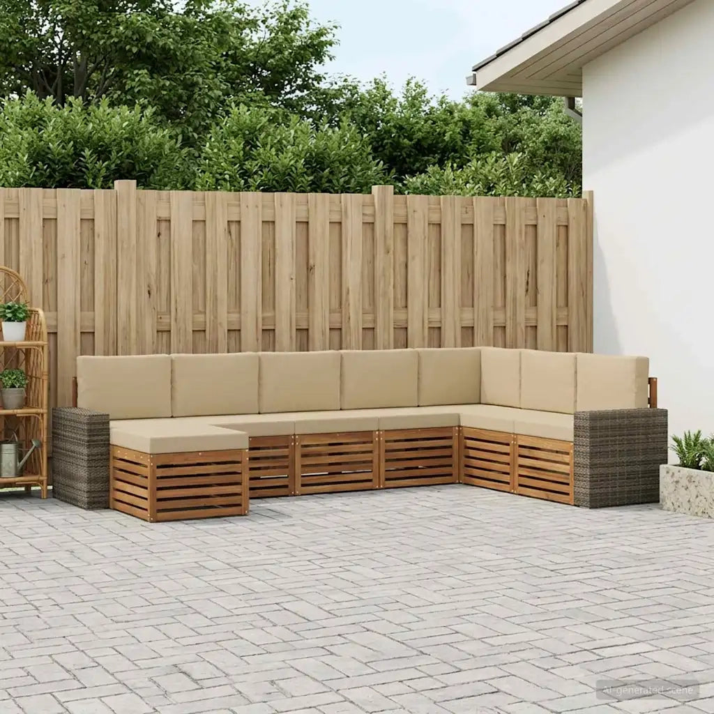 Set di divani da esterno con cuscino 8 pcs Naturale e Beige 3384729