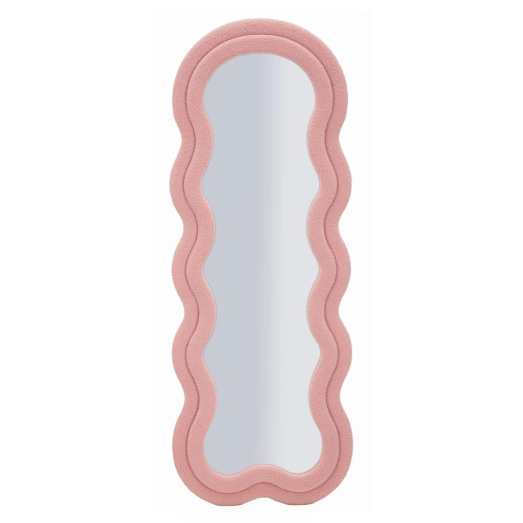 Specchio da parete Teddy wavy in bouclé rosa 67x166 cm