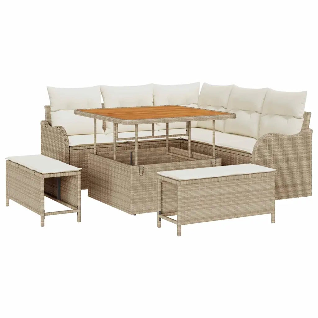 Set Divano da Giardino con cuscino 8 pcs Beige polyrattan