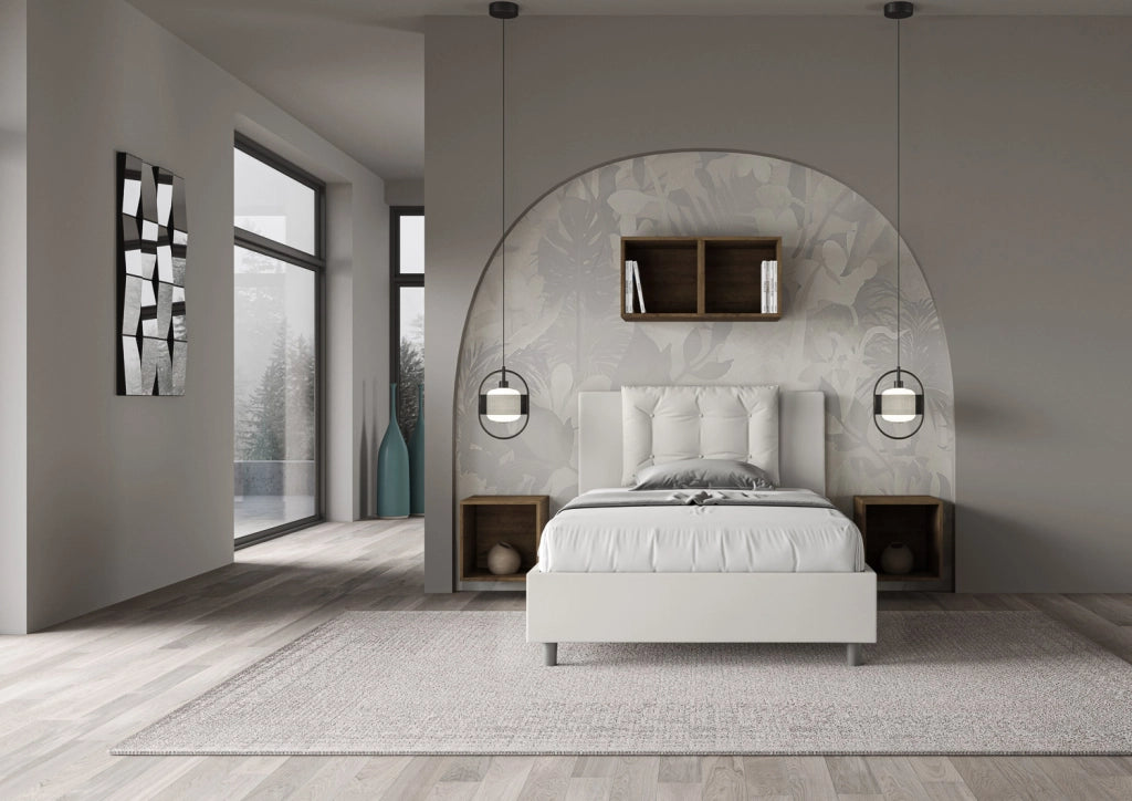 BS COM Letto una piazza e mezza con rete imbottito 120x200 similpelle bianco