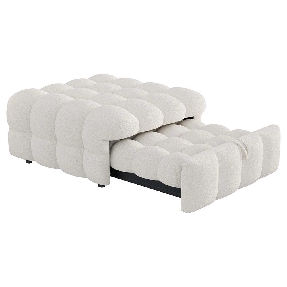 Pouf letto 2in1 - Xylo - beige, tessuto teddy, morbido, trasformabile