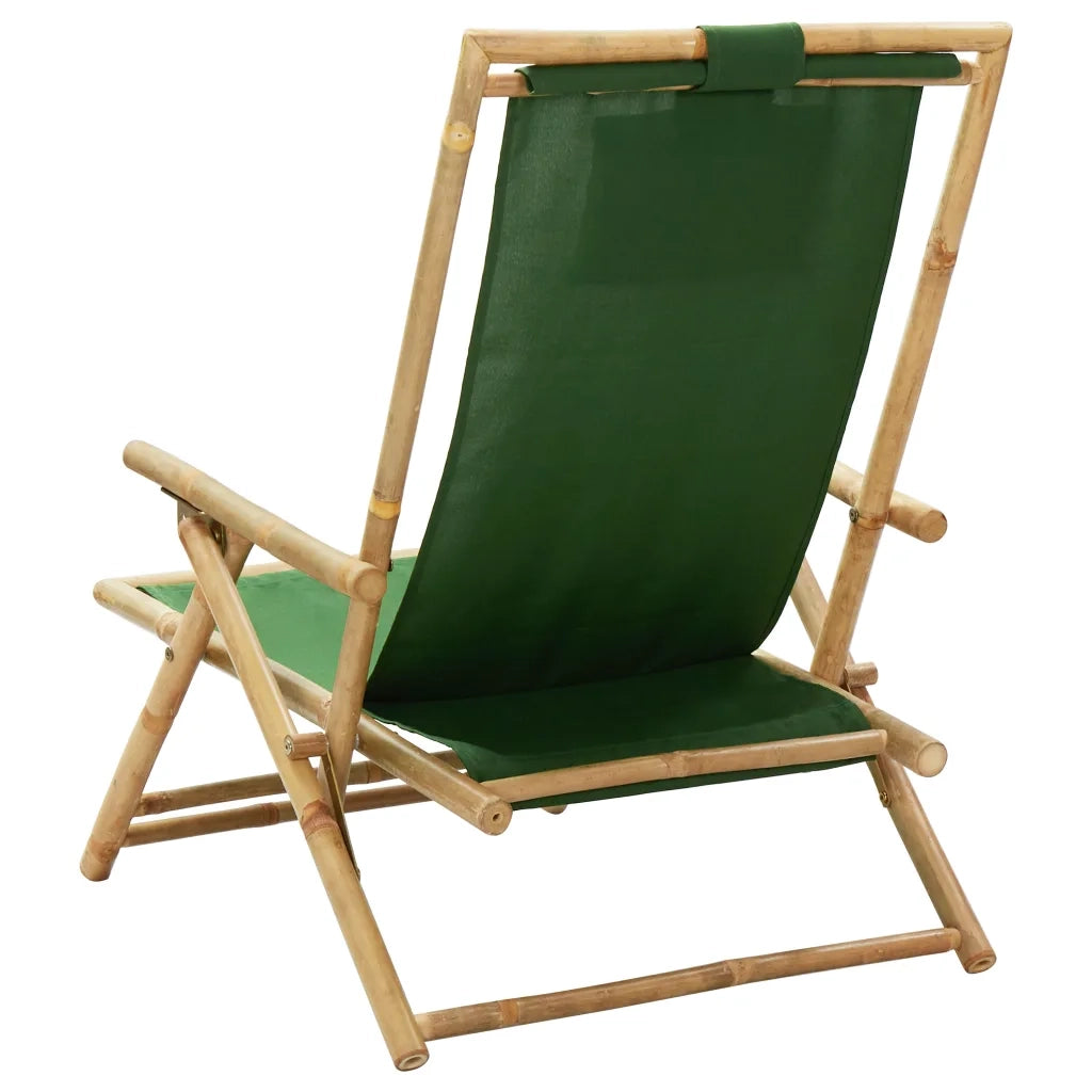 Sedia Relax Reclinabile Verde in Bambù e Tessuto 313027