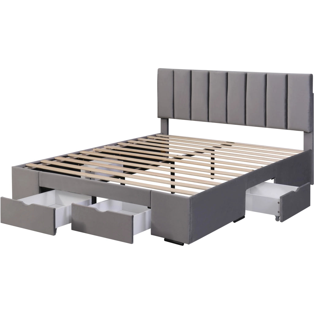 LETTO imbottito 160x200 cm in velluto grigio con rete a doghe