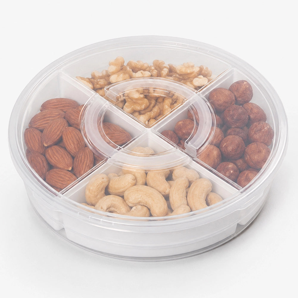 Contenitore Rotondo in Plastica con 4 Comparti Organizer per Alimenti Scomparti