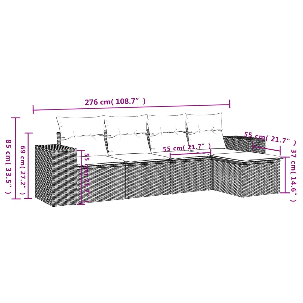 Set Divano da Giardino 5 pz con Cuscini-Sofa da Giardino-Divanetto da esterno Grigio in Polyrattan 315995