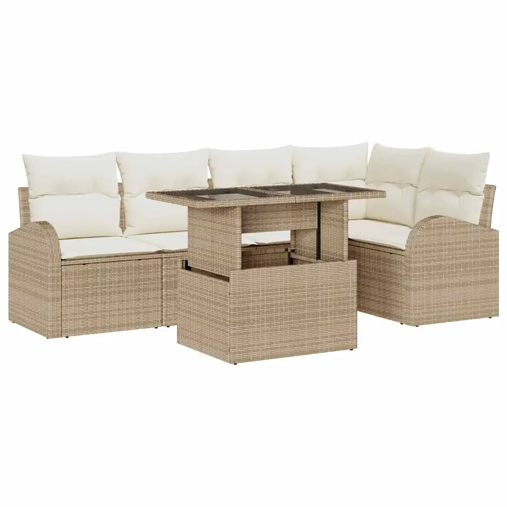 Set Divano da Giardino 6 pcs Marrone e Crema polyrattan 3348647