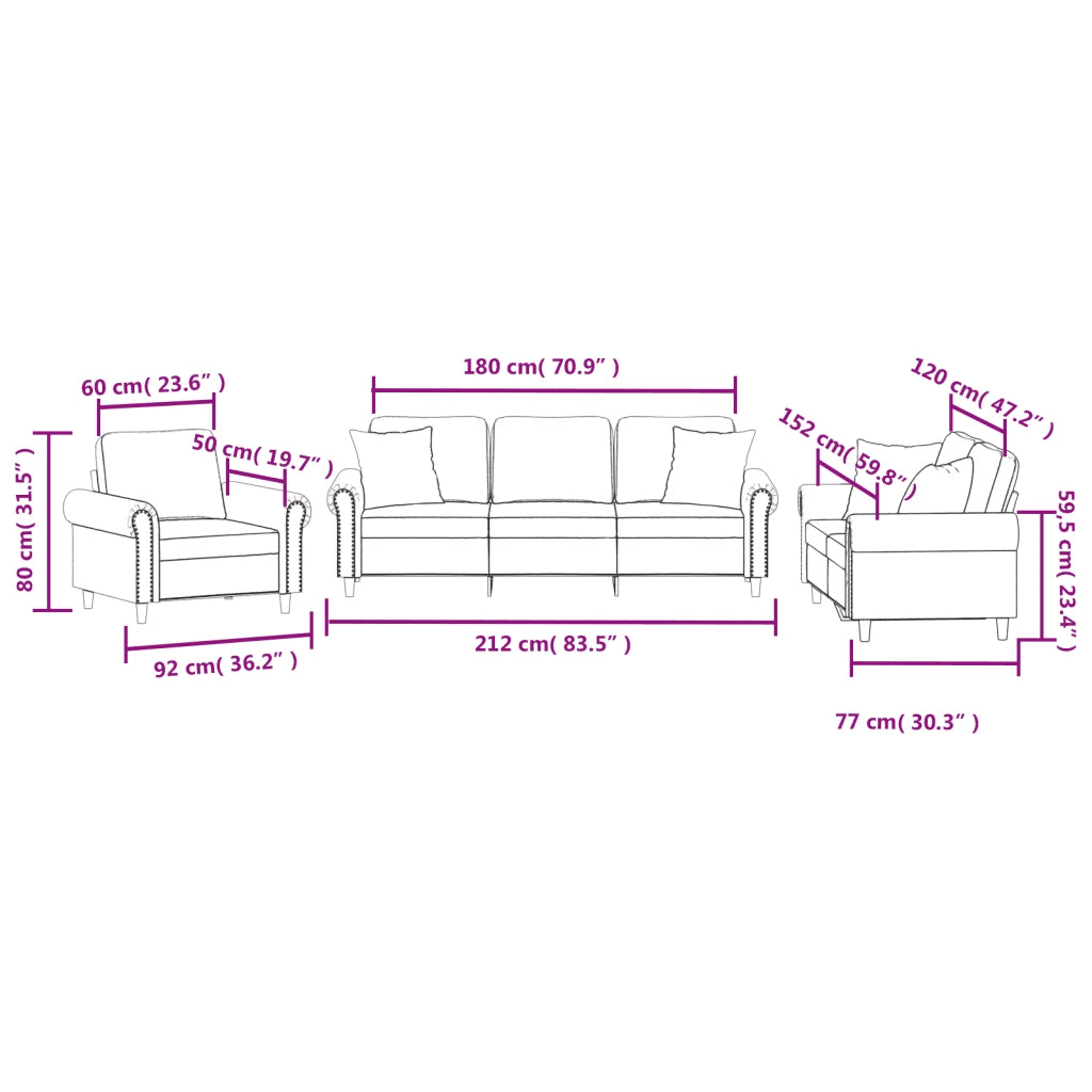 Set di Divani 3 pz con Cuscini Rosa in Velluto 3202193