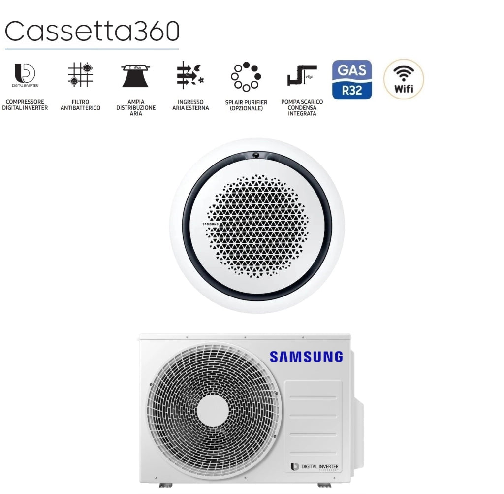 Climatizzatore Condizionatore Samsung Inverter Cassetta 360° 24000 Btu AC071RN4PKG/EU R-32 Wi-Fi Optional Vari Pannelli Disponibili