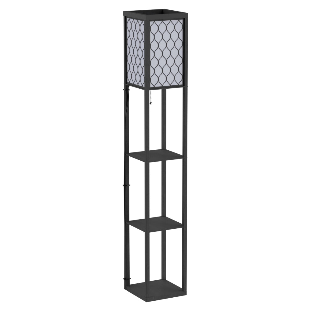 Lampada da Terra 2 in 1 Salvaspazio con 3 Ripiani, Lampada Moderna da Salotto, Soggiorno e Ufficio, Attacco E27, 26 x 26 x 160 cm, Nero Bianco