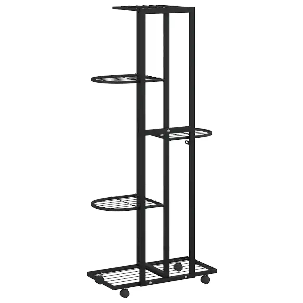 Fioriera a 5 Piani con Ruote 44x23x100 cm Ferro Nero 343117