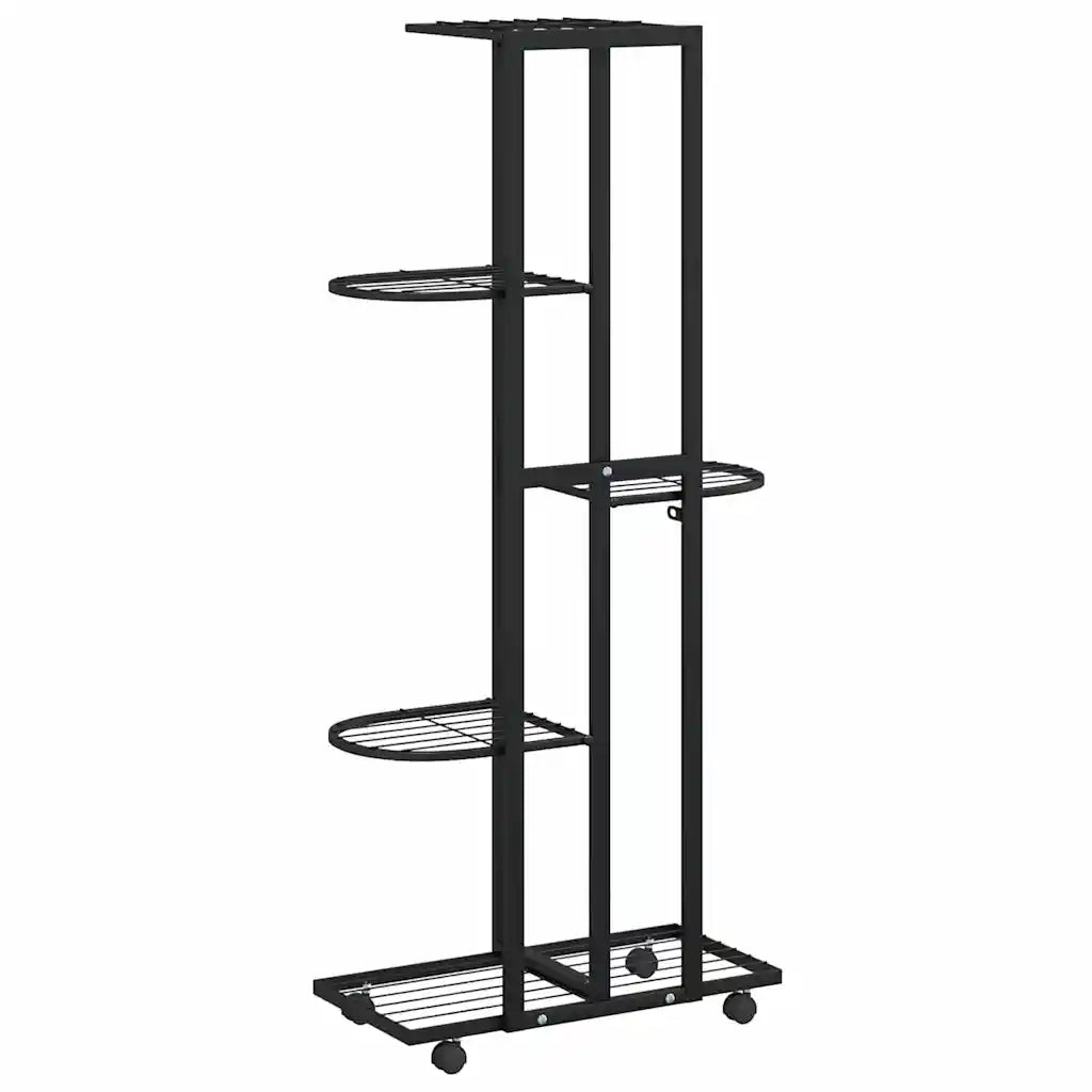 Fioriera a 5 Piani con Ruote 44x23x100 cm Ferro Nero 343117