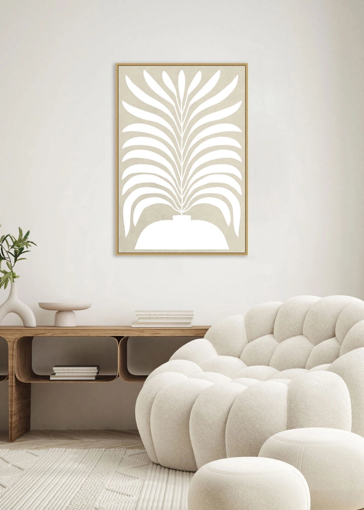 Quadro Hispanohogar in lino con stampa 3D beige e bianco 93x63x4