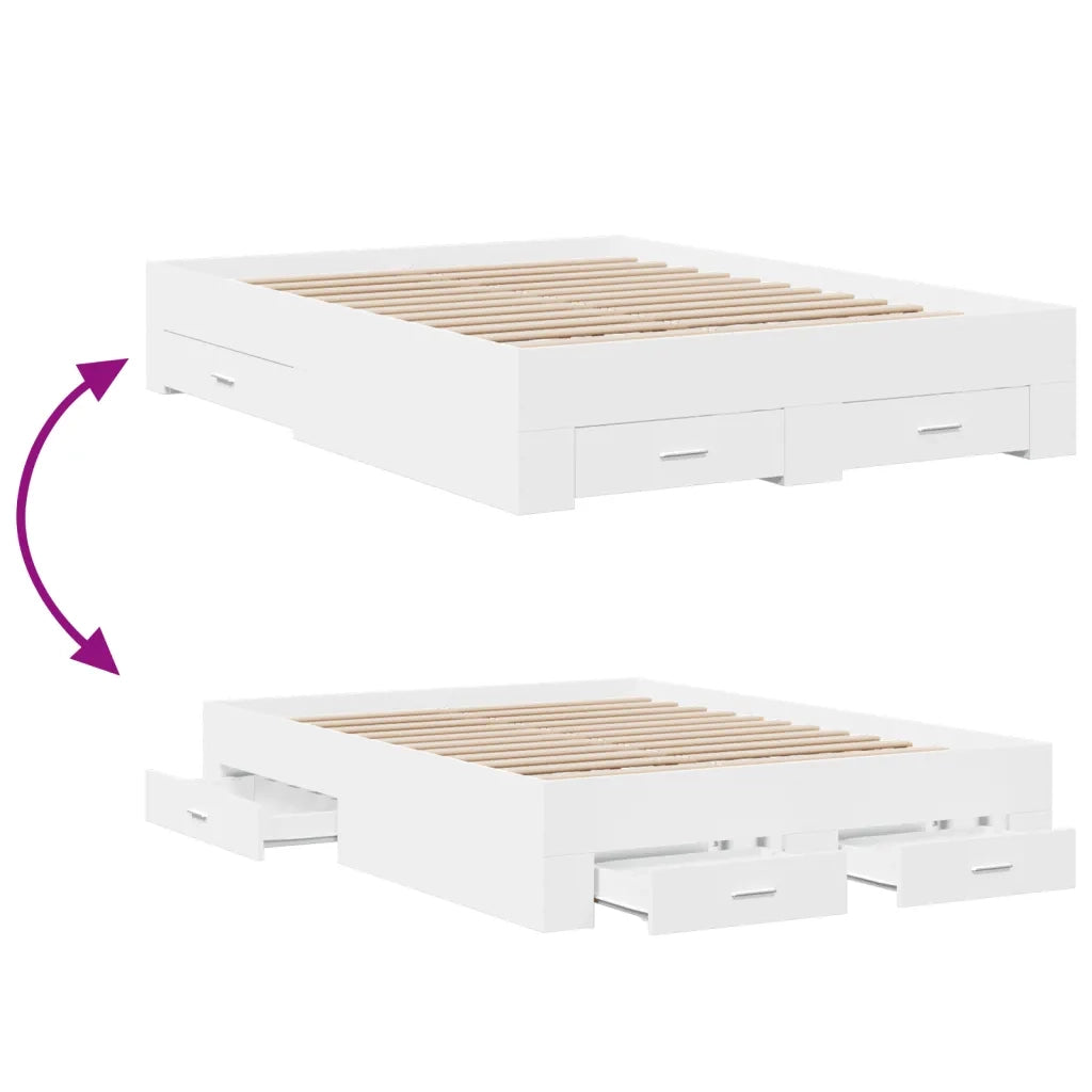 Letto matrimoniale | Letto per adulti | Giroletto con Cassetti Bianco 120x190 cm in Legno Multistrato