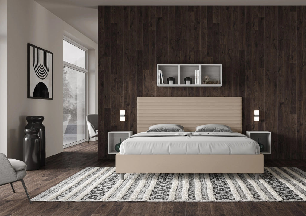 BS COM Letto contenitore imbottito 180x210 similpelle tortora