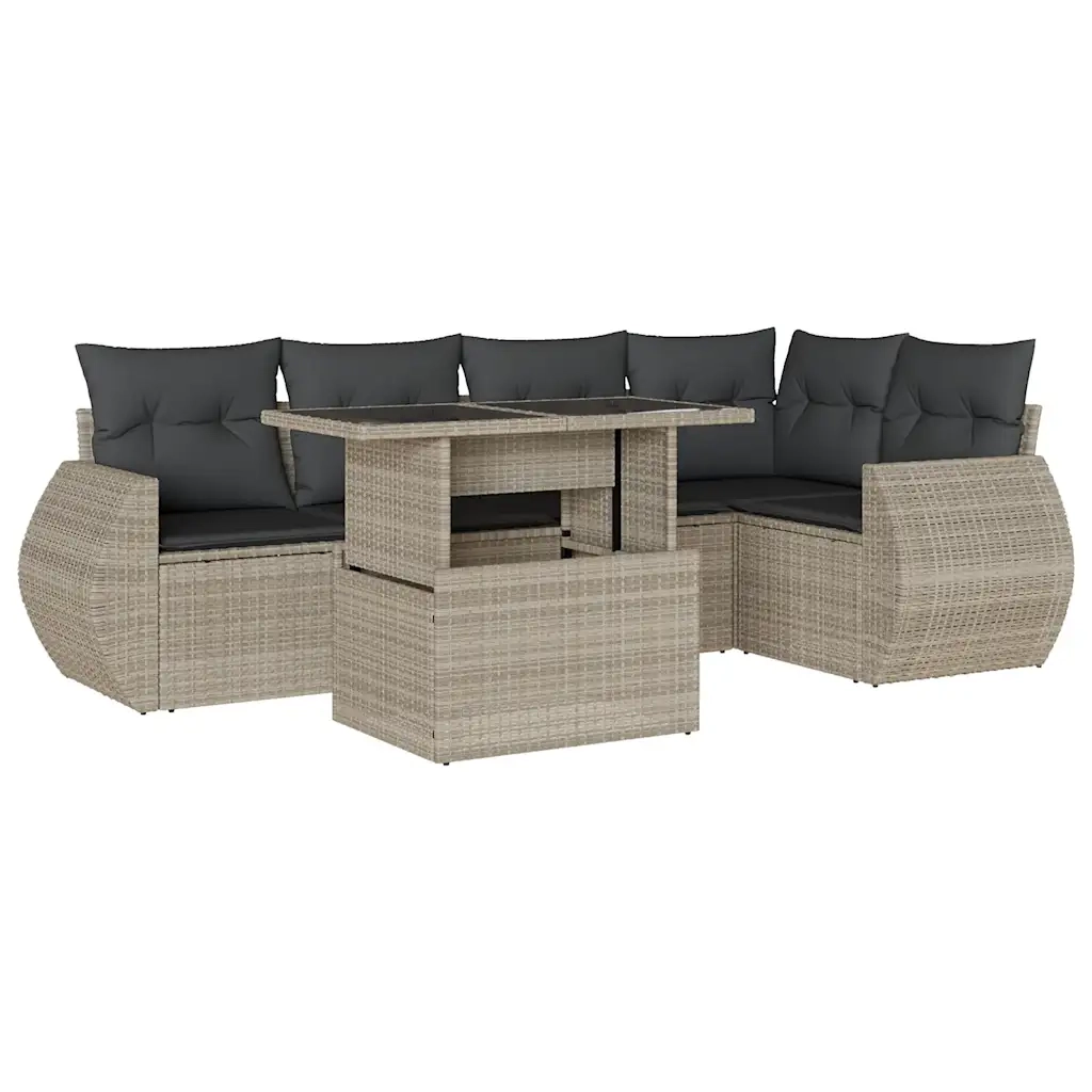 Set Divano da Giardino 6pz con Cuscini Grigio Chiaro Polyrattan 3268522