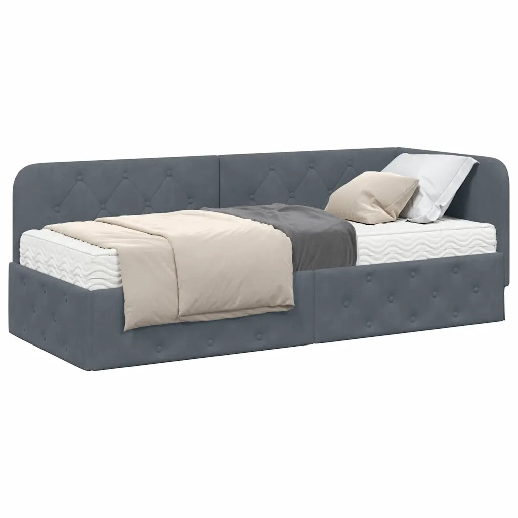 Cornice del letto ad angolo Grigio scuro 80 x 200 cm Velluto