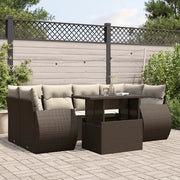 Set Divani da Giardino 7 pz con Cuscini Marrone in Polyrattan 3268393