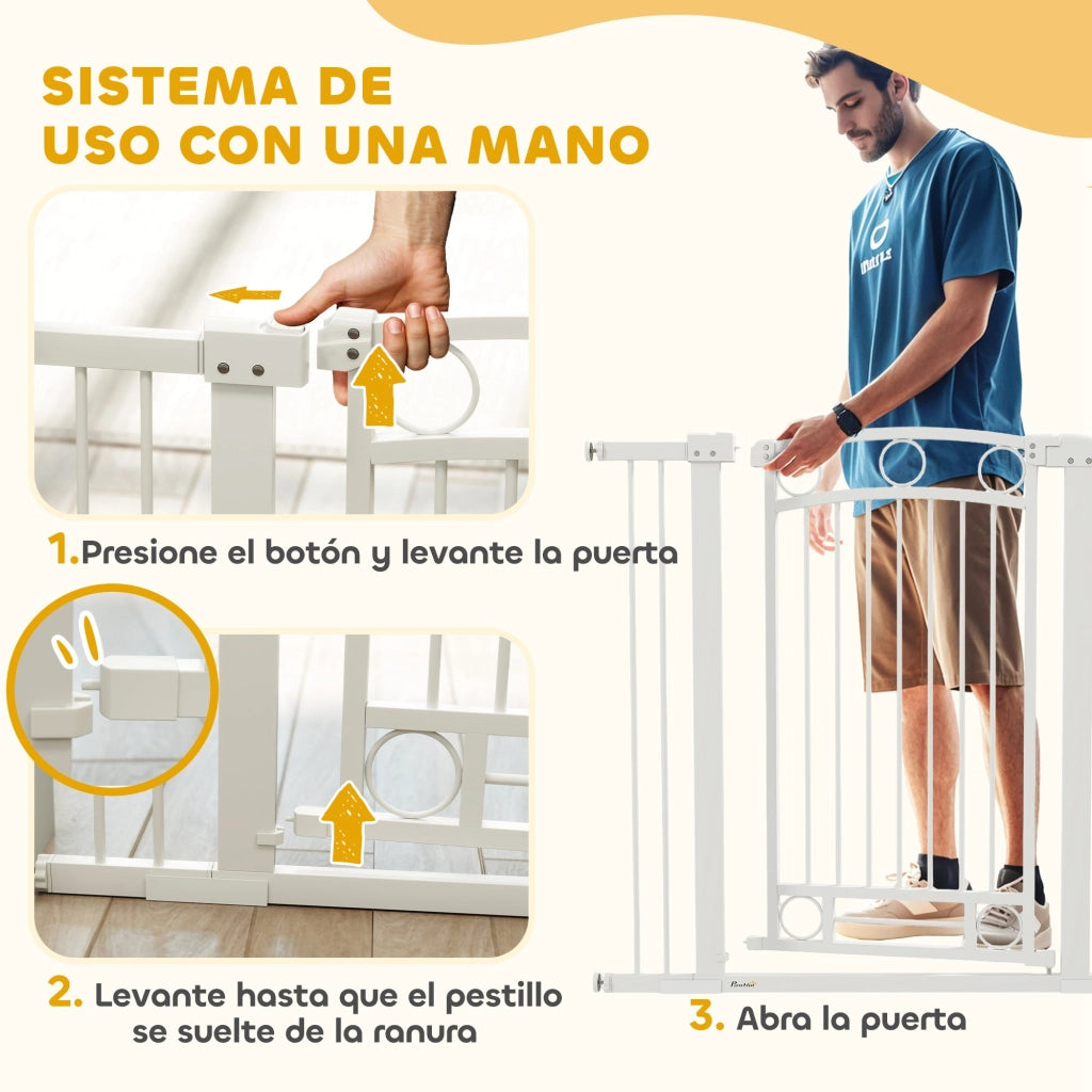 Barriera per Cani con Porta Regolabile ¨C Minimal ¨C Bianco 76-104 cm