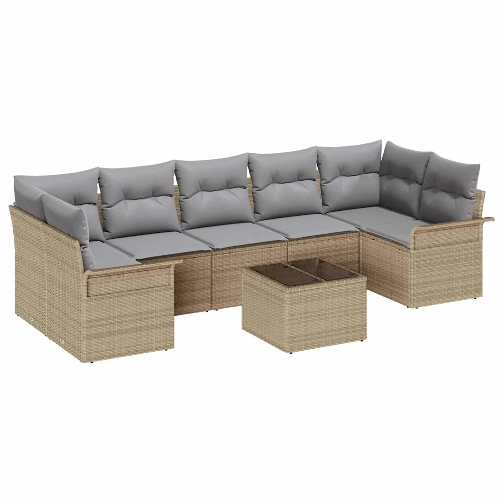 Set Divano da Giardino 8 pcs Beige e grigio polyrattan